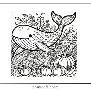 Autumn whale coloring page 1