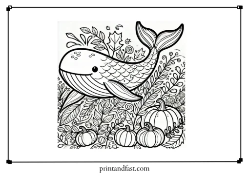 Autumn whale coloring page 1