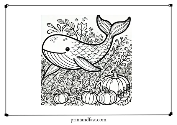 Autumn whale coloring page 1