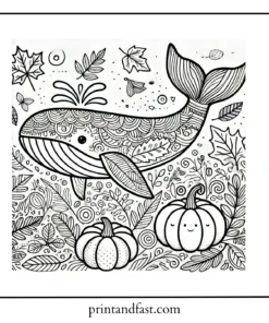 Autumn whale coloring page 2