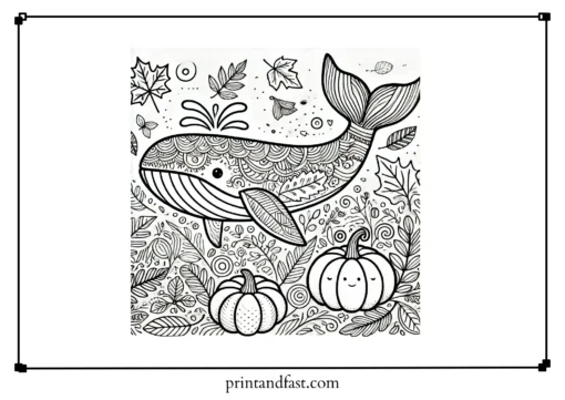 Autumn whale coloring page 2