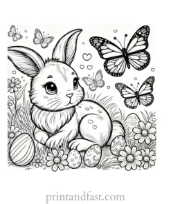 Bunny coloring page with butterflies black and wh.png