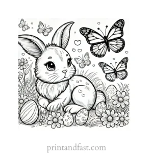 Bunny coloring page with butterflies black and wh.png