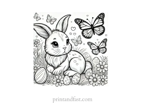 Bunny coloring page with butterflies black and wh.png