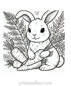 Bunny coloring page with carrots