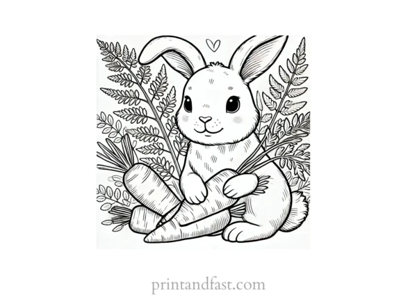 Bunny coloring page with carrots