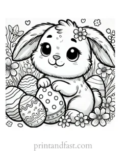 Bunny coloring page with eggs