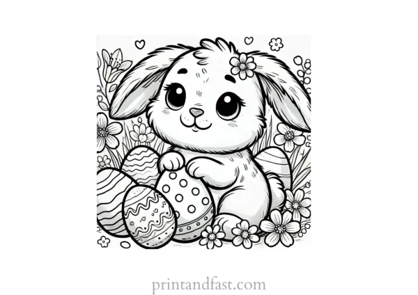 Bunny coloring page with eggs