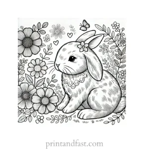 Bunny coloring page with flowers