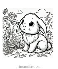 Bunny coloring page with grass