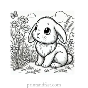 Bunny coloring page with grass