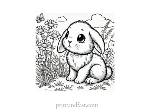 Bunny coloring page with grass