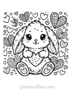 Bunny coloring page with hearts