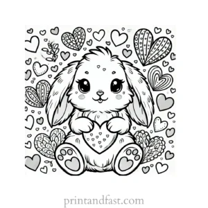 Bunny coloring page with hearts