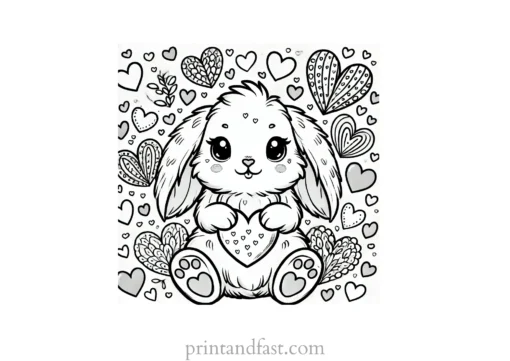 Bunny coloring page with hearts