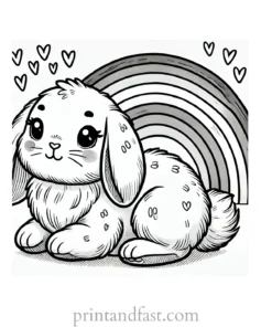 Bunny coloring page with rainbow