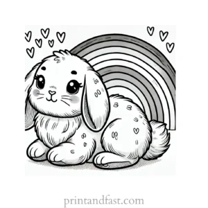 Bunny coloring page with rainbow