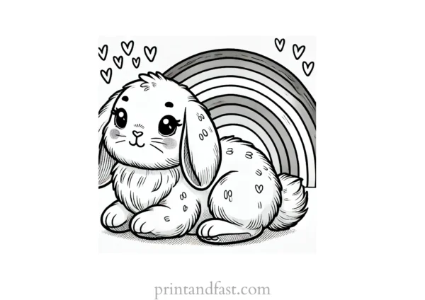 Bunny coloring page with rainbow