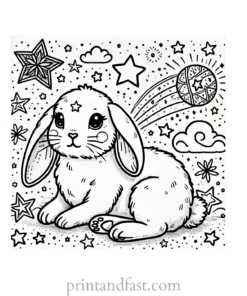 Bunny coloring page with stars