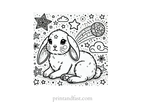 Bunny coloring page with stars