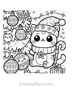 Christmas coloring page decorations on tree