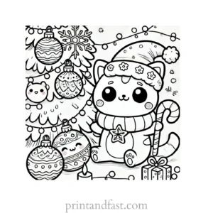 Christmas coloring page decorations on tree