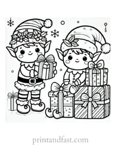 Christmas coloring page elves