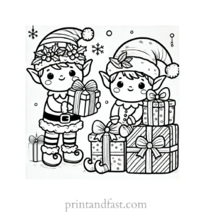 Christmas coloring page elves