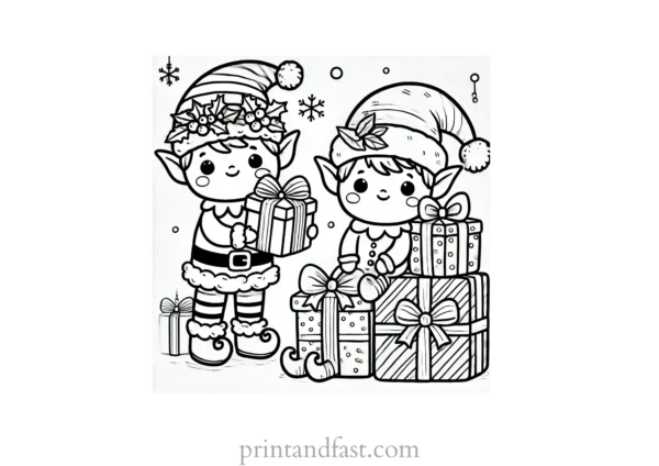 Christmas coloring page elves