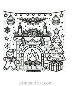 Christmas coloring page fireplace