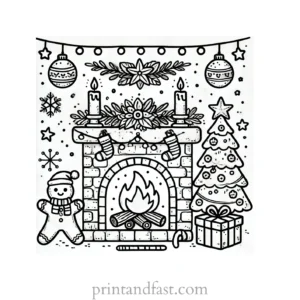 Christmas coloring page fireplace