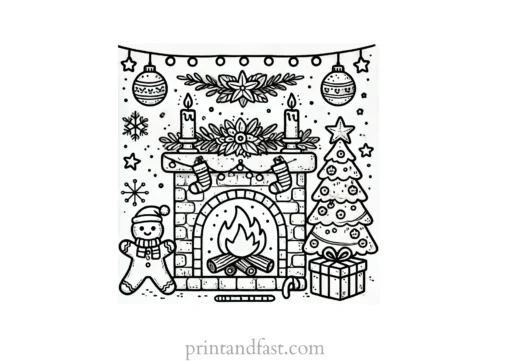 Christmas coloring page fireplace