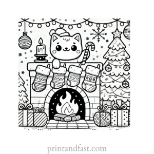 Christmas coloring page fireplace stockings