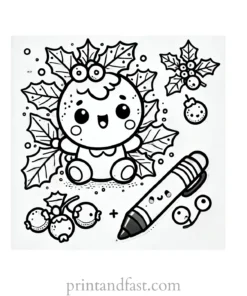 Christmas coloring page holly berries