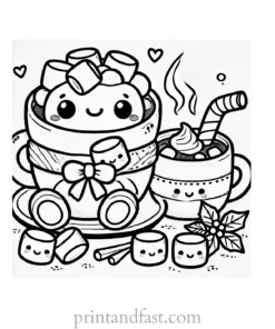 Christmas coloring page hot cocoa marshmallows