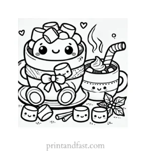 Christmas coloring page hot cocoa marshmallows