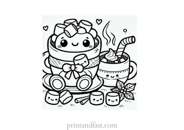 Christmas coloring page hot cocoa marshmallows