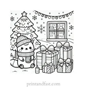 Christmas coloring page presents under tree