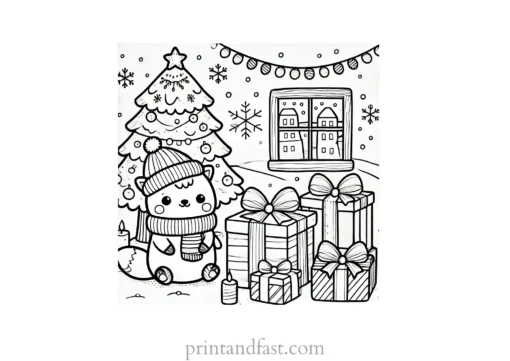 Christmas coloring page presents under tree