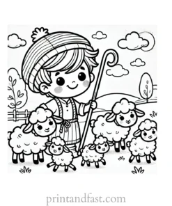 Christmas coloring page shepherd with sheep