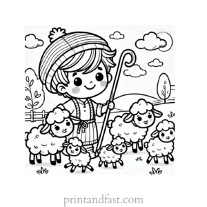 Christmas coloring page shepherd with sheep