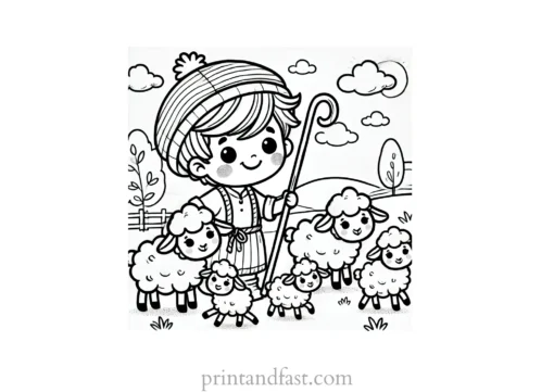 Christmas coloring page shepherd with sheep