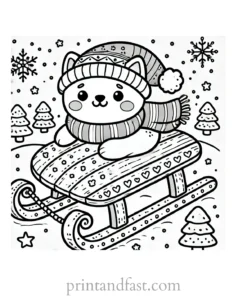 Christmas coloring page sled in snow