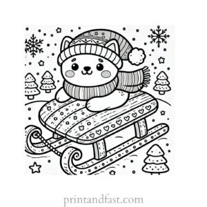 Christmas coloring page sled in snow