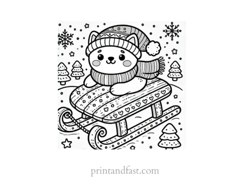 Christmas coloring page sled in snow