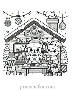 Christmas coloring page toy workshop