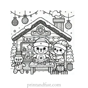 Christmas coloring page toy workshop