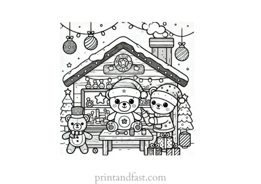 Christmas coloring page toy workshop