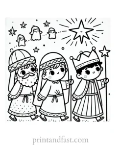 Christmas coloring page wise men following star