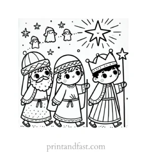 Christmas coloring page wise men following star